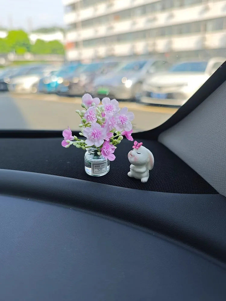 Spring Car Interior Decor - Adorable Resin Dashboard Vase, Mini Cute Window Sill Flower Pot with Car Healing Doll Ornaments