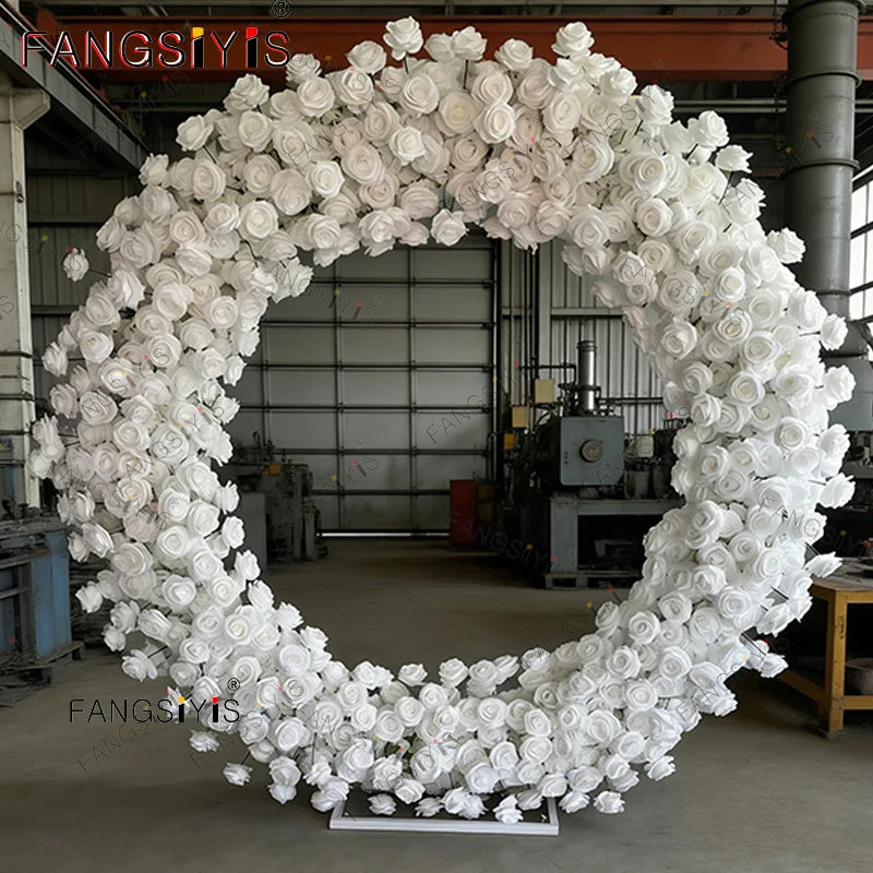 Luxury  Rose Flower Row Runner Arrangement White Wedding Backdrop Circular arch Decor Floral With Frame Event Banquet Party Prop