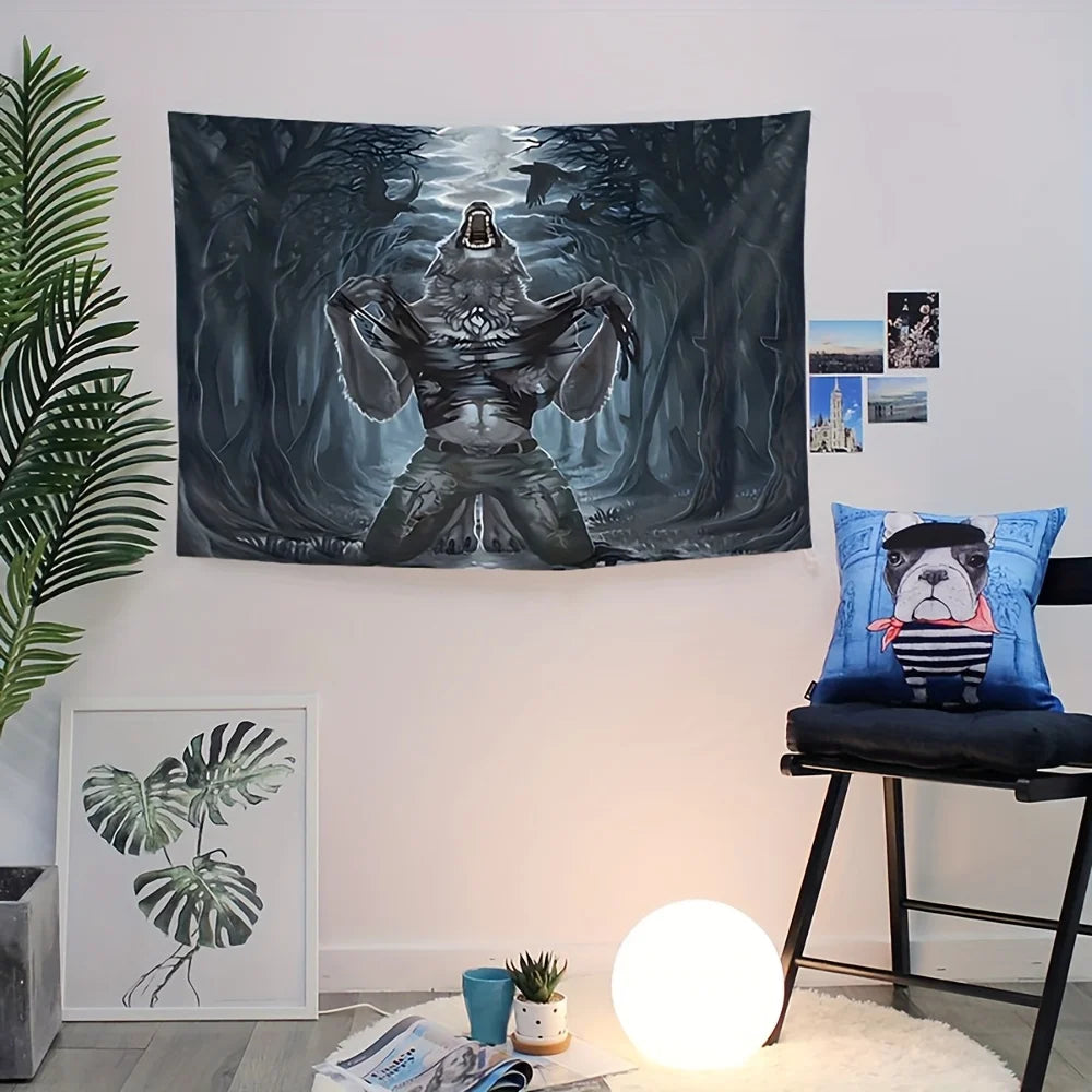 VIKAMA Dark Werewolf Tapestry Gothic Style Bedroom Gaming Room Theme Living Room Wall Hanging Room Decor