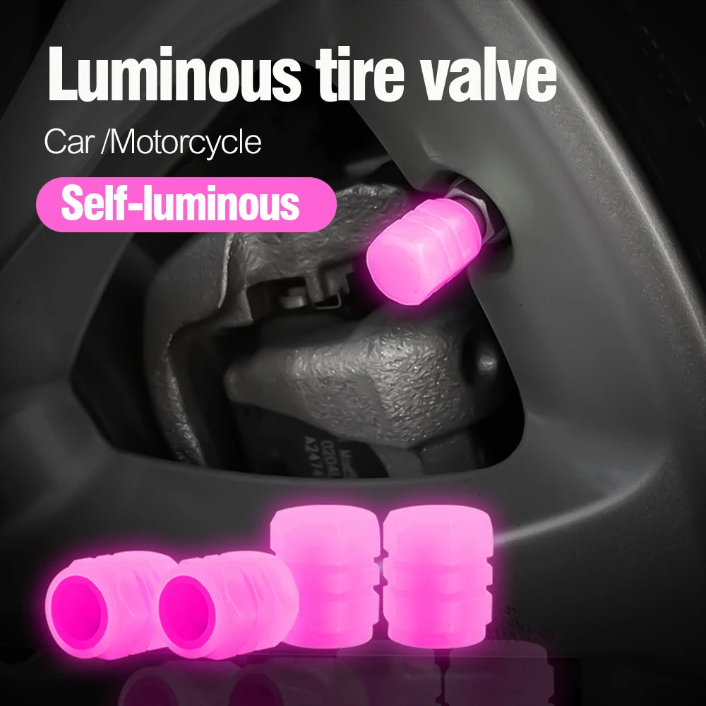 Luminous Valve Caps Fluorescent Red Night Glowing Car Motorcycle Bicycle Wheel Styling Tyre Hub Universal Cap Decor 1/4Pcs