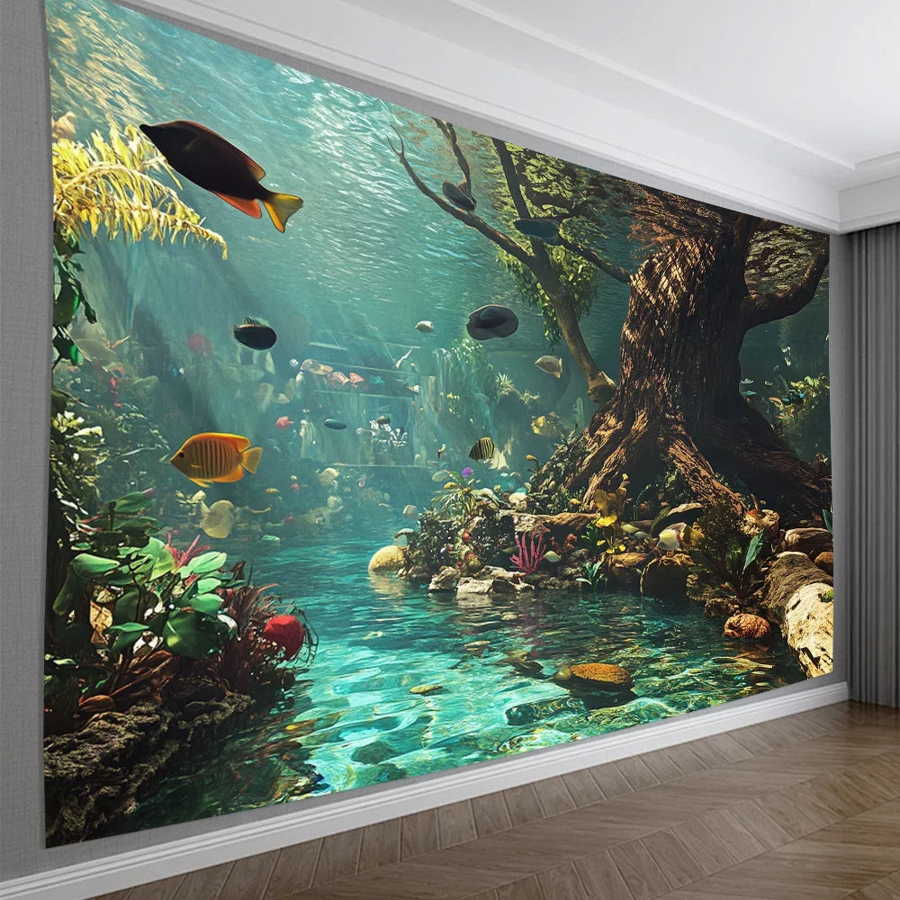 1 aquarium tapestry, polyester fiber wall decoration, suitable for living rooms, bedrooms, offices, and parties