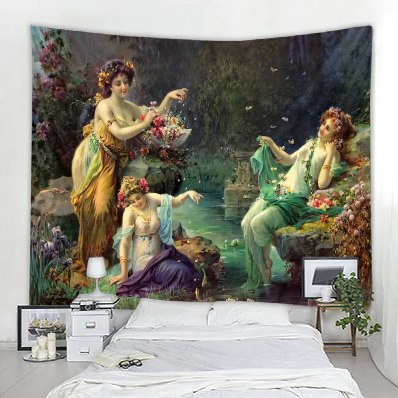 Gothic Ladies Medieval Art Tapestry Mandala Boho Hippie Wall Tapestry Home Background Decor Tapestry
