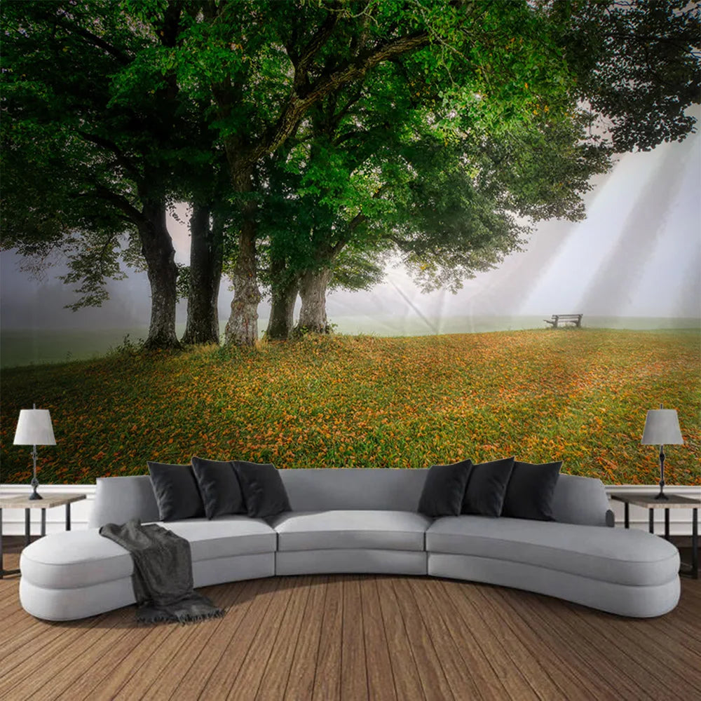 Forest tapestry Bohemian style wall hanging cloth, natural landscape murals used for art decoration in living rooms and bedrooms