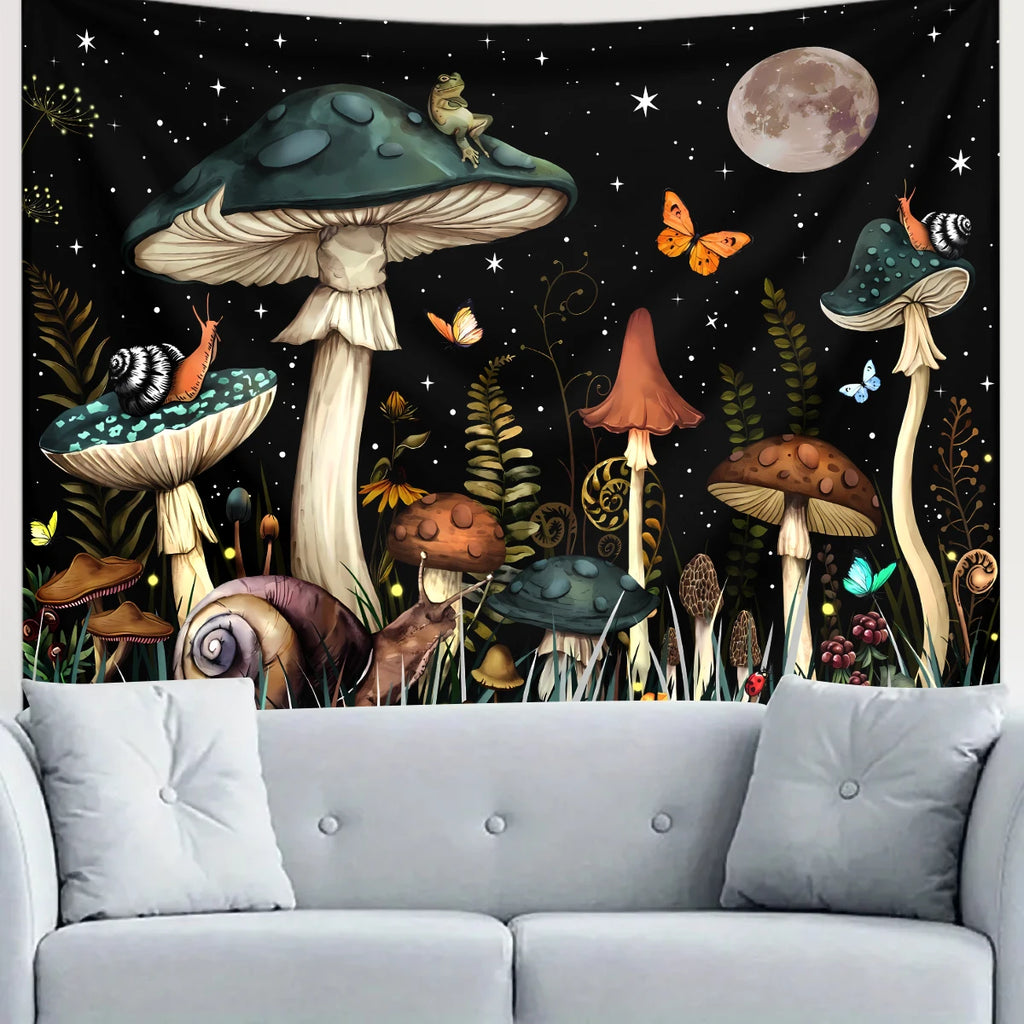 1pc Mushroom tapestry, moon tapestry, plant flower butterfly tapestry, snail frog tapestry, bedroom decoration wall hanging