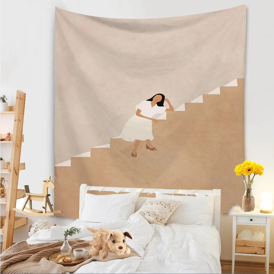 Tapestry Living Room Background Mural Beach Mat Home Decoration Simple and Fresh Character Wall Hanging