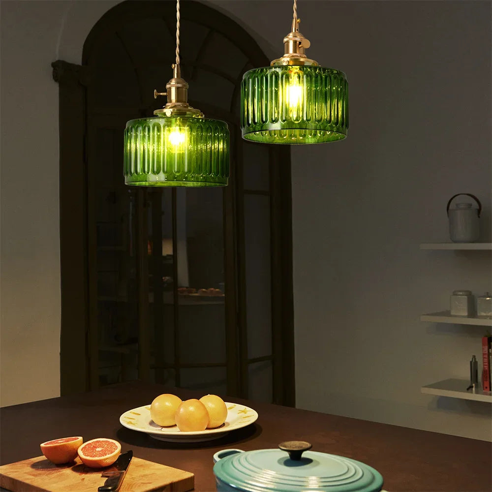VETRULUS Led Crystal Pendant Light Green Chandelier Modern Hanging Ceiling Lamp Dining Room Kitchen Island Retro Home Decor