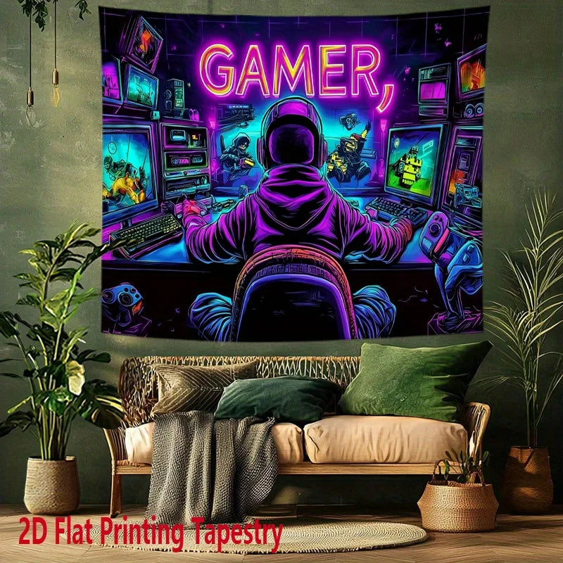VIKAMA GAMER Tapestry Neon Esports Room Decoration Trendy Room Living Room Background Wall Decoration