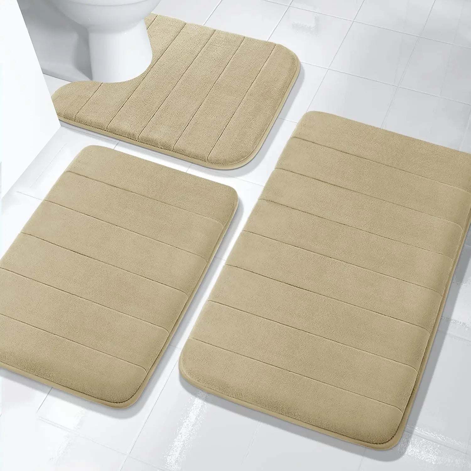3 Pieces Memory Foam Bath Rugs Absorbent Bathroom Rugs Non-Slip Washable Bathroom Mats Bath Mats for Bathroom Floor Rugs Carpets