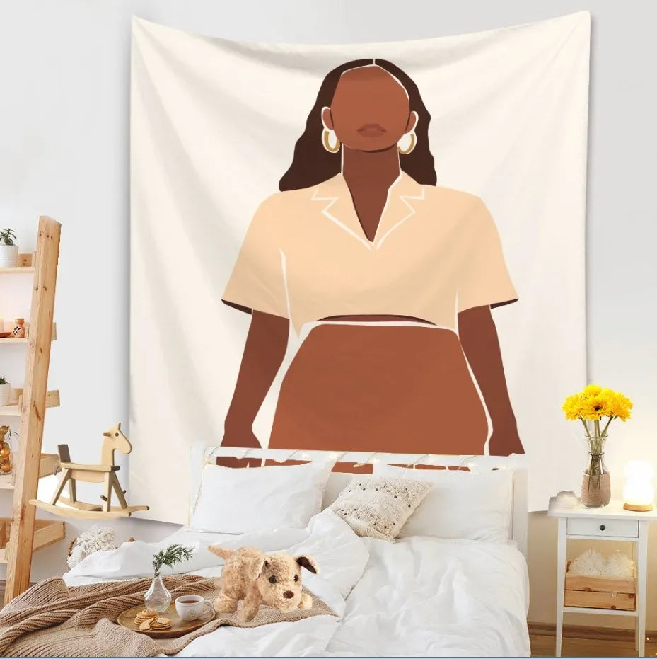 Tapestry Living Room Background Mural Beach Mat Home Decoration Simple and Fresh Character Wall Hanging