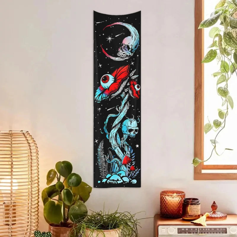 2pcs,Skeleton mushroom tapestry, abstract eye tapestry, sun, moon, starry sky tapestry, plant tapestry aesthetic wall hanging