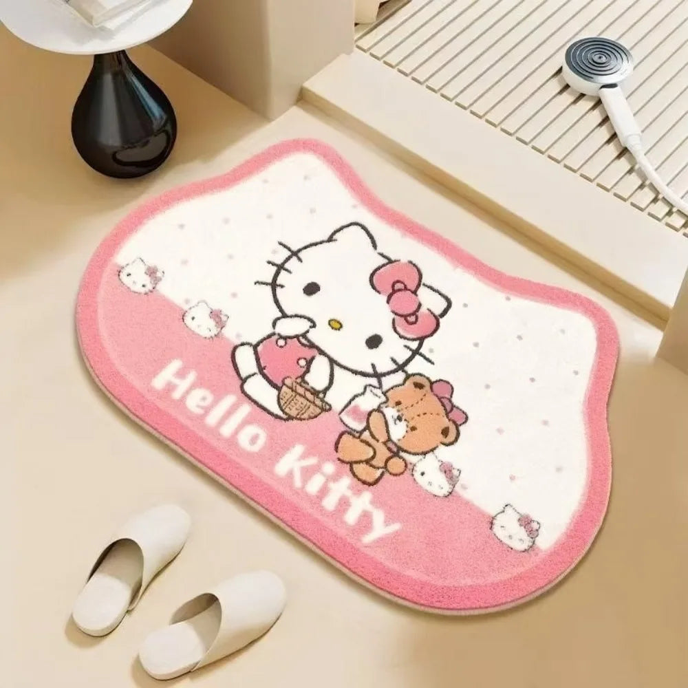 Hello Kitty Cute Cartoon Faux Cashmere Bathroom Rug - Non-Slip, Absorbent, Quick-Dry for Toilet Entrance & Shower Room
