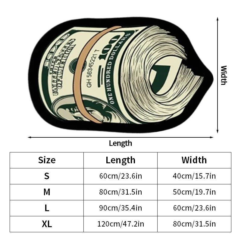 VIKAMA Irregular Money Stack Shaped Area Rug Vintage Dollar Bill Print Non Slip Floor Mat Funny Cartoon Cash Carpet Bedroom Rug
