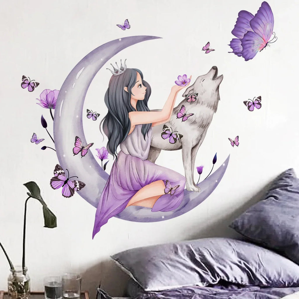 Girl moon Wall Stickers for Bedroom Living Room Decoration Room  Decals Daughter Room Wallpaper Baby Room Wall Stickers