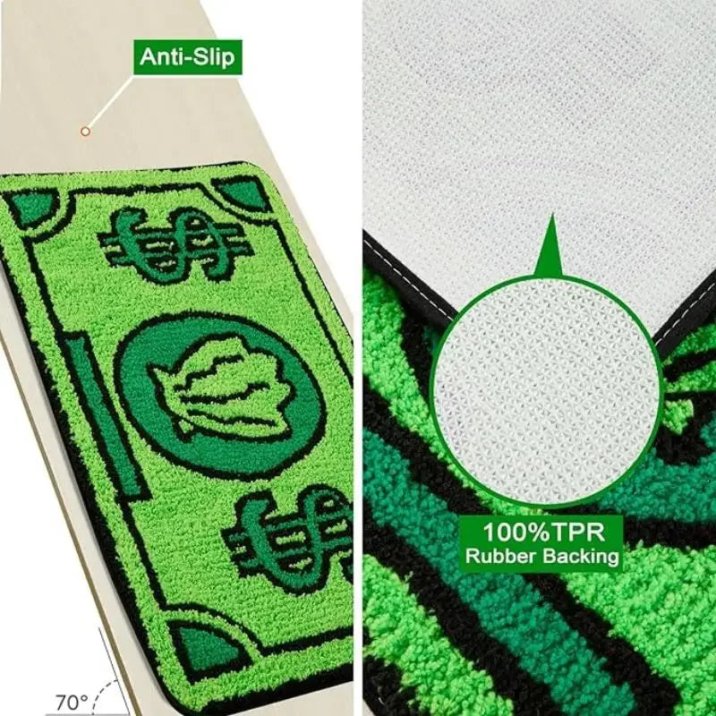 Vikama faux cashmere dollar cartoon foot mat green non-slip cute bedside rug living room carpet