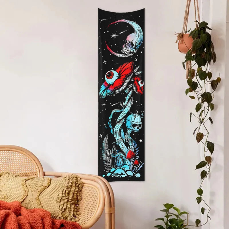 2pcs,Skeleton mushroom tapestry, abstract eye tapestry, sun, moon, starry sky tapestry, plant tapestry aesthetic wall hanging