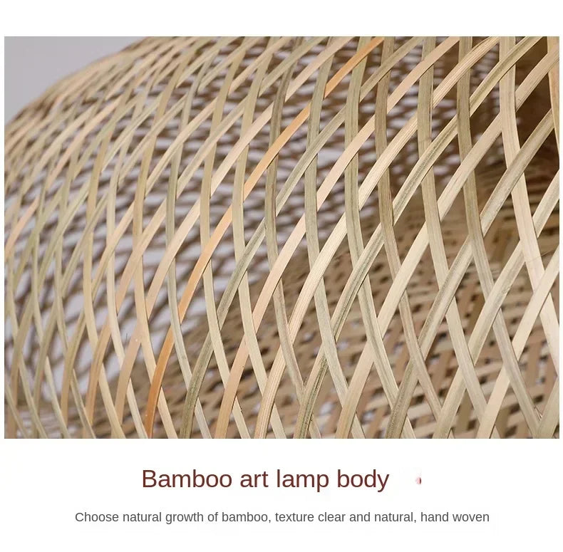 Bamboo Hand Weaving Pendant Lights 40/60/80cm Hanging LED Ceiling Lamp Chandelier Fixture Rattan Hand Craft Woven Bedroom Decor