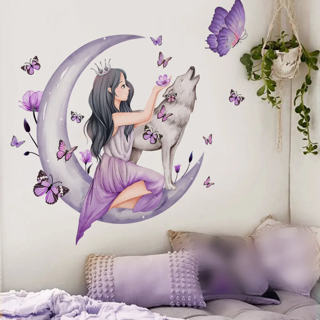 Girl moon Wall Stickers for Bedroom Living Room Decoration Room  Decals Daughter Room Wallpaper Baby Room Wall Stickers