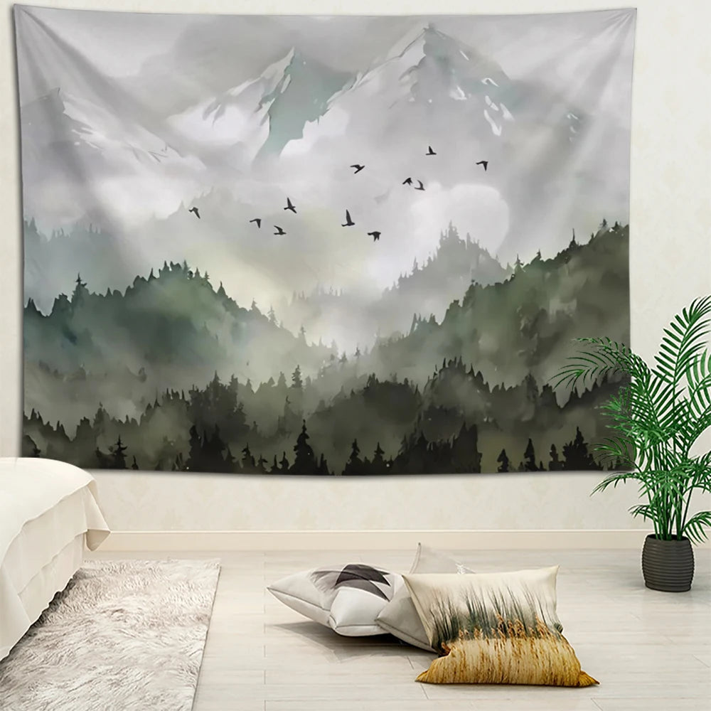 1pc 100x150cm Mountain Tapestry Forest Tapestry Sunset Tapestry Nature Landscape Tapestry Stars Tapastry Wall Hanging for Room