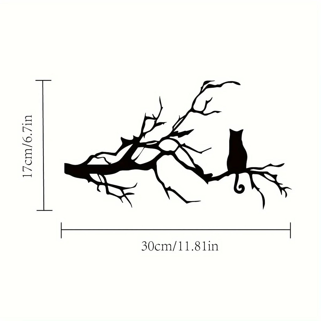 Charming Cat Metal Wall Art for Home Decor, Unique Bedroom Decoration, Cat Lovers Gift, Stylish Branch Cat Design