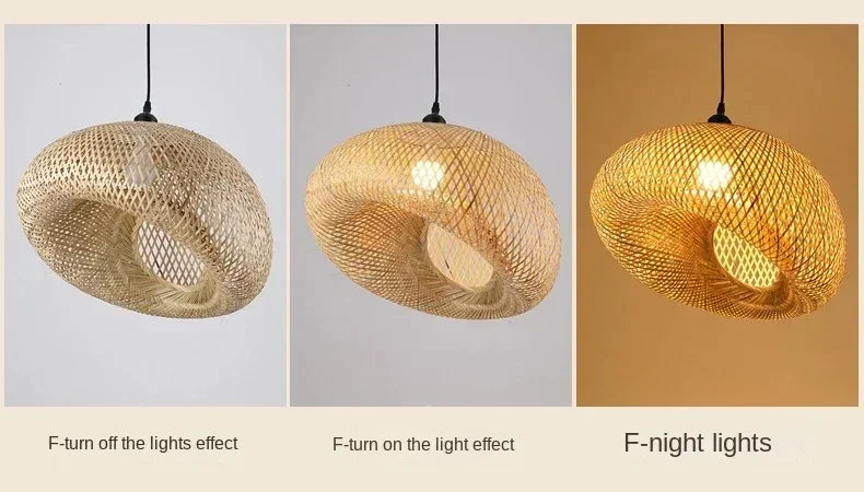 Bamboo Hand Weaving Pendant Lights 40/60/80cm Hanging LED Ceiling Lamp Chandelier Fixture Rattan Hand Craft Woven Bedroom Decor