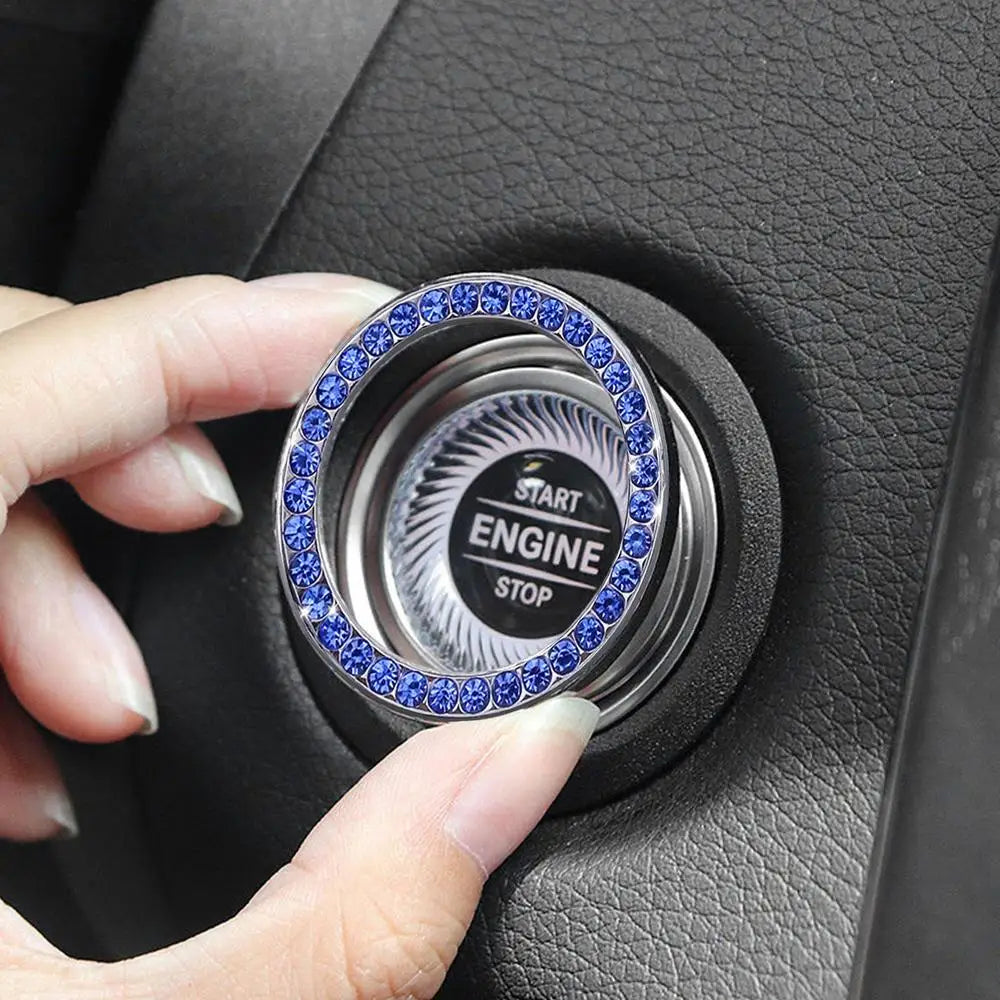 Car Start Switch Button Auto Decorative Diamond Stickers Adhesive Ring Trims Protective Cover Car Accessories Car Interior Decor