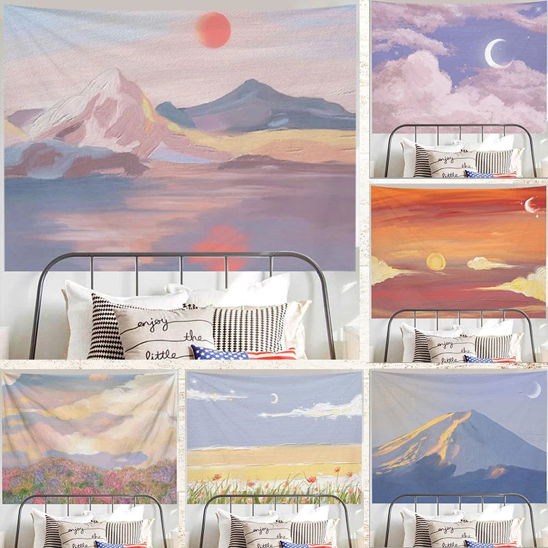 Ashou Oil Painting Scenery Tapestry Dorm Room Decoration Aesthetic Tapestry Wall Tapestry Decor Wall Hanging Tapestry Decoration