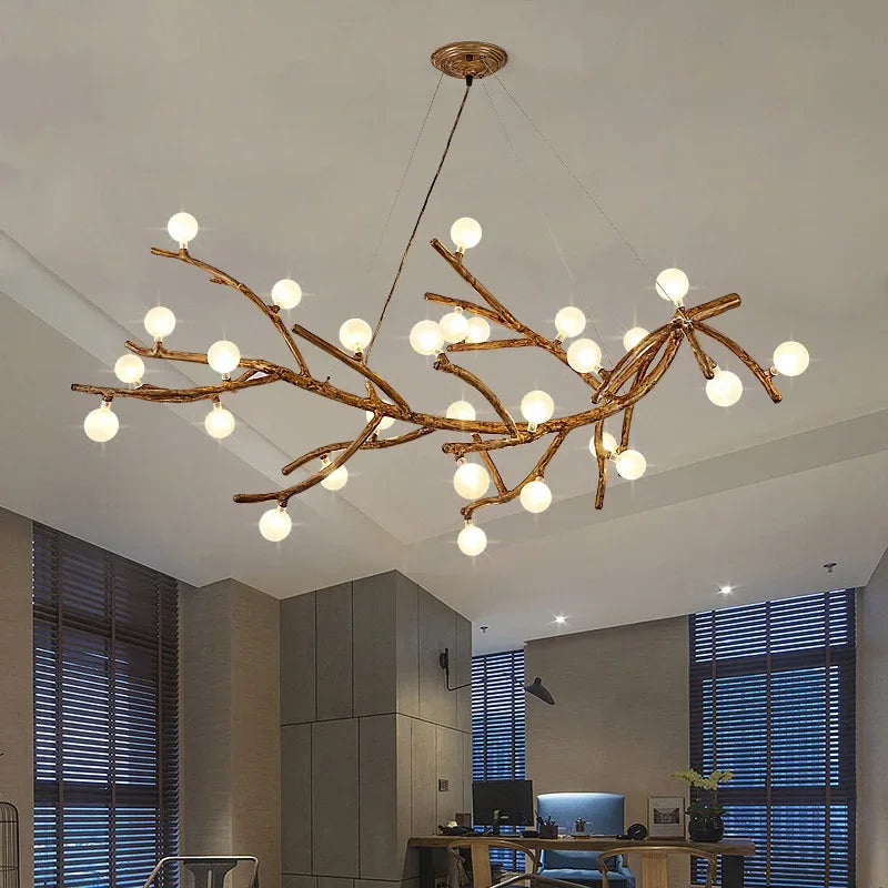 Modern Nordic Retro LED Chandelier For Living Bedroom Tree Branch Art Ceiling Pendant Lights Brown Antique Hanging Lamp Decor Li