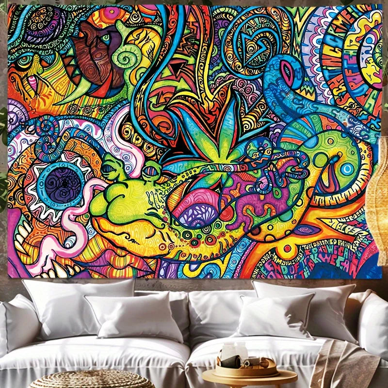 VIKAMA Abstract Psychedelic Tapestry Colourful Botanical Wave Tapestry Bedroom & Living Room Wall Decor Tapestry