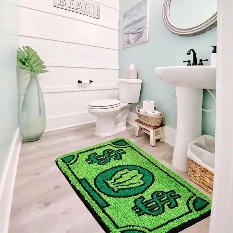 Vikama faux cashmere dollar cartoon foot mat green non-slip cute bedside rug living room carpet