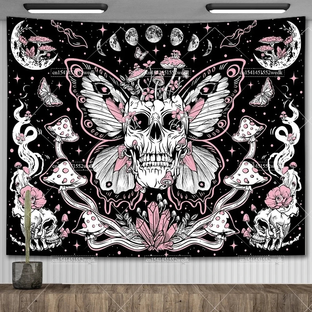 Skull Tapestry Trippy Mushroom Tapestry Snake Hippie Psychedelic Tapestry Aesthetic Moth Moon And Stars Tapestry Wall Hanging