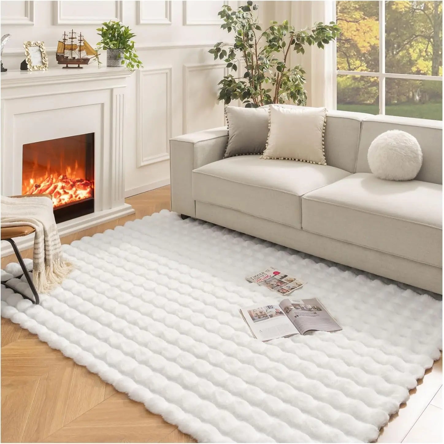 Rabbit Fur Area Rug–Soft Thick Non-Slip Waterproof Machine-Washable for Living Room and Bedroom Decor