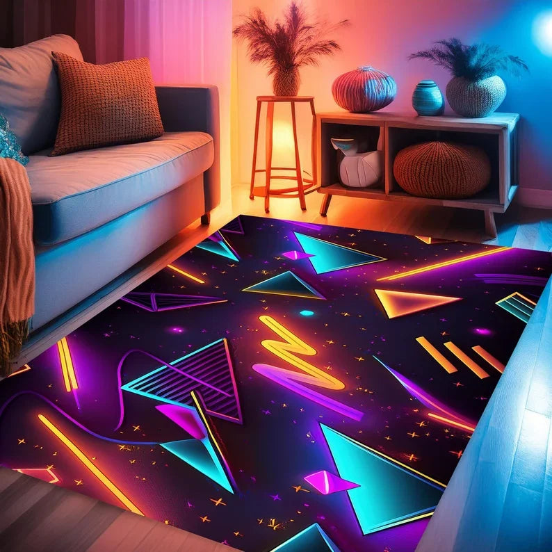 Gamer Rug Gaming Rug,Game Rug Geometric Rug,Colorful Rug Play Room Rug Neon Decor Rug Neon Look Sport Rug Area Rug,Gaming Gifts