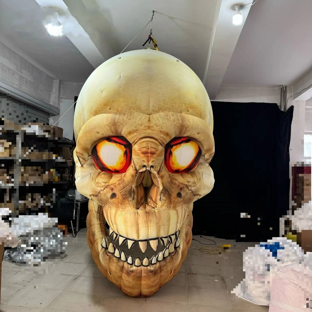 Giant Inflatable Skull with LED Eyes Scary Halloween Decor Glow in The Dark DJ Nightclub Prop Haunted House Party Decoration
