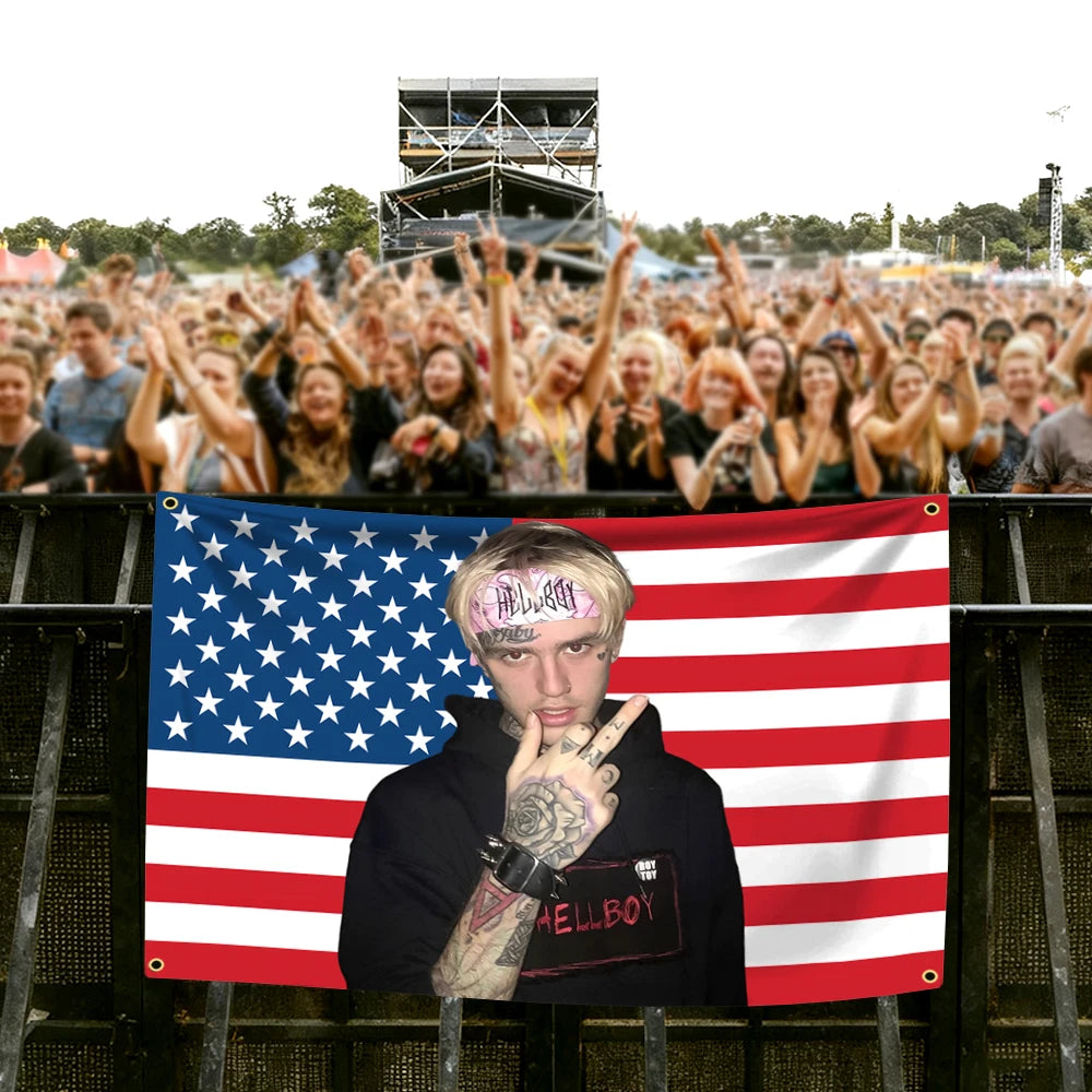 L-Lil Peep Flag Tapestry Hipster Wall Art Usa Theme Dorm Decor Bedroom Living Room Tapestry Bedroom Tapestry Bedside Tapestry