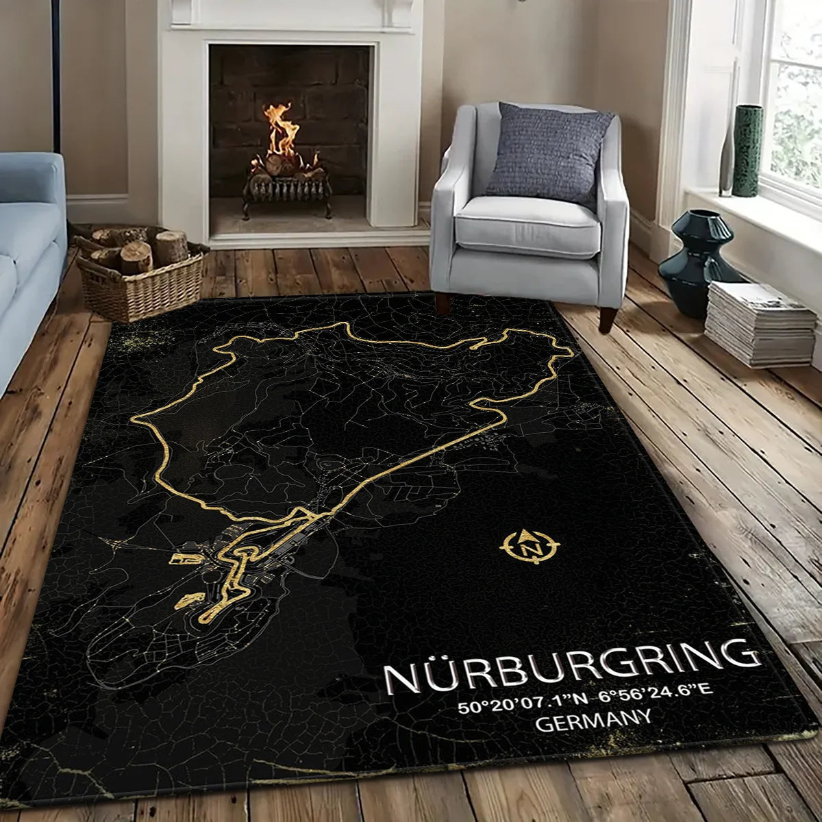 Nurburgring Race Track Area Rug Germany Circuit Map Print NonSlip Floor Mat for Garage Man Cave Car Enthusiast Home Decor