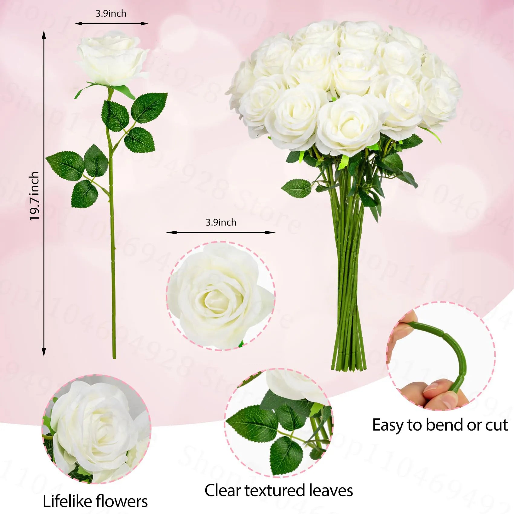 24-80Pcs Artificial Roses Flowers 3.9''Big Velvet Rose Artificial Flowers with Long Stems for Wedding Mothers Day Decor