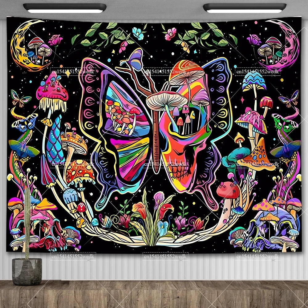 Skull Tapestry Trippy Mushroom Tapestry Snake Hippie Psychedelic Tapestry Aesthetic Moth Moon And Stars Tapestry Wall Hanging