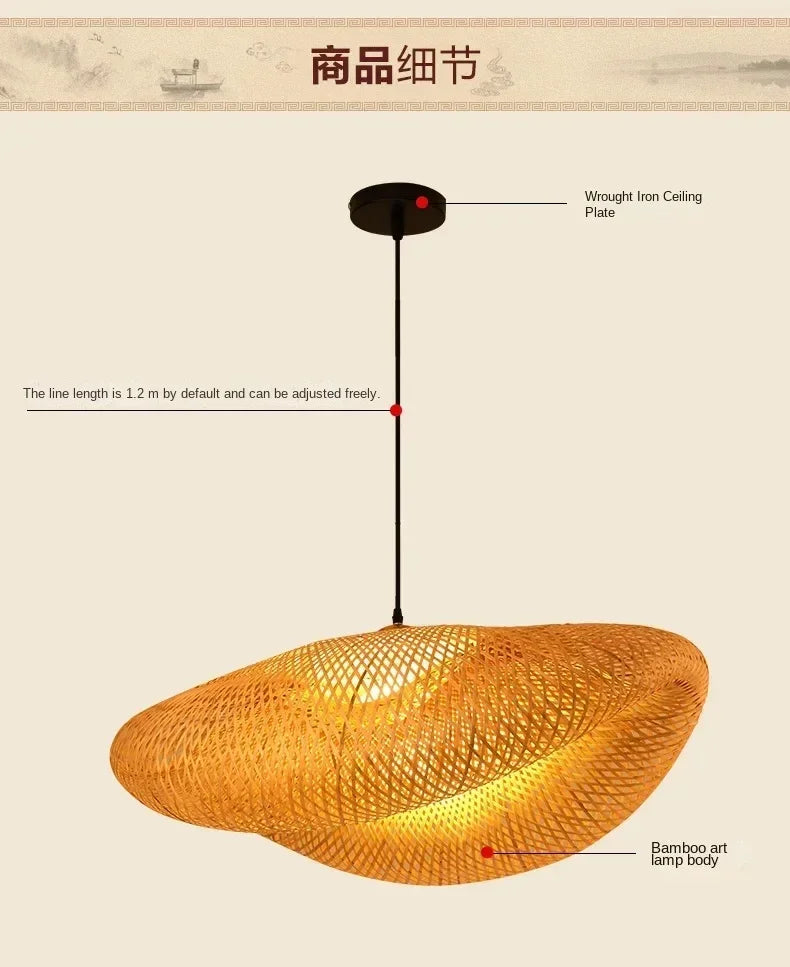 Bamboo Hand Weaving Pendant Lights 40/60/80cm Hanging LED Ceiling Lamp Chandelier Fixture Rattan Hand Craft Woven Bedroom Decor