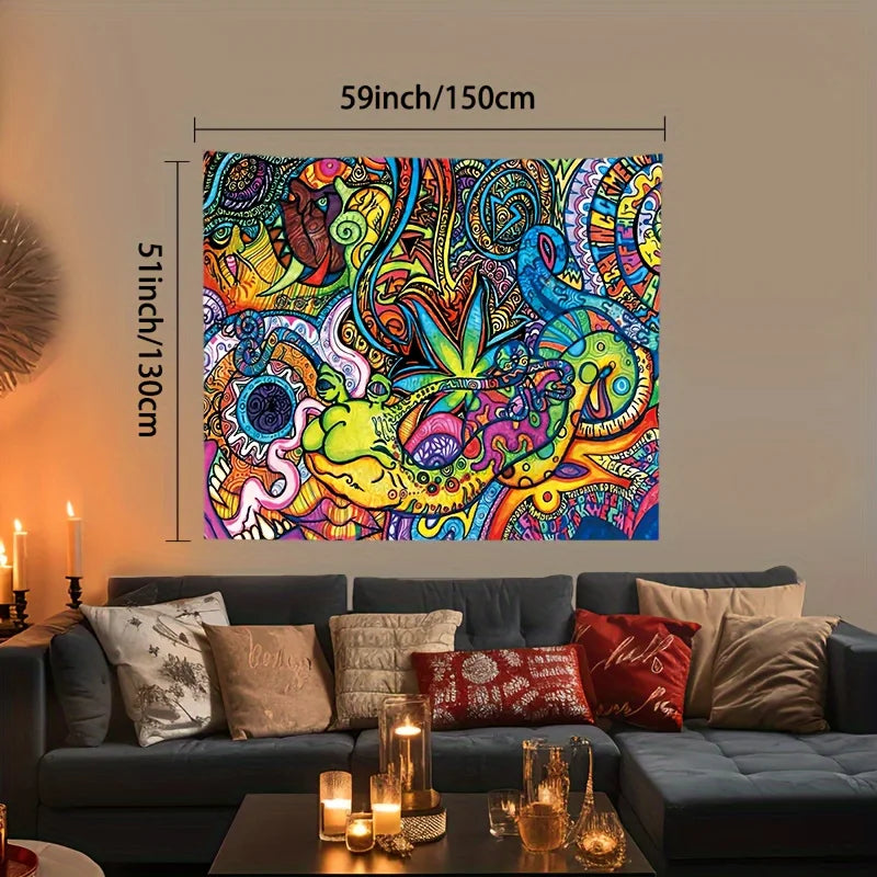 VIKAMA Abstract Psychedelic Tapestry Colourful Botanical Wave Tapestry Bedroom & Living Room Wall Decor Tapestry