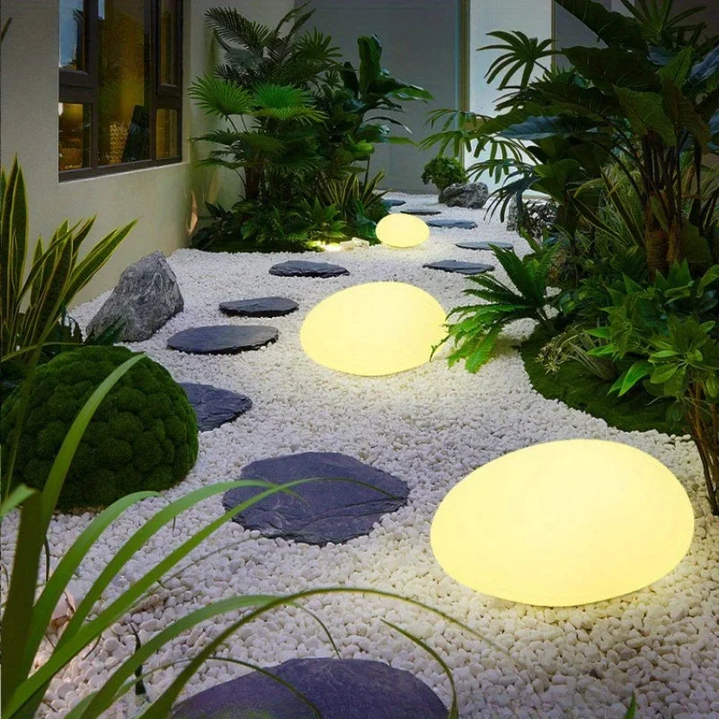 1pc Solar Stone Lights, Artificial Pebble Lights, Large Size Stone Lights, Outdoor Color Changing Landscape Lights