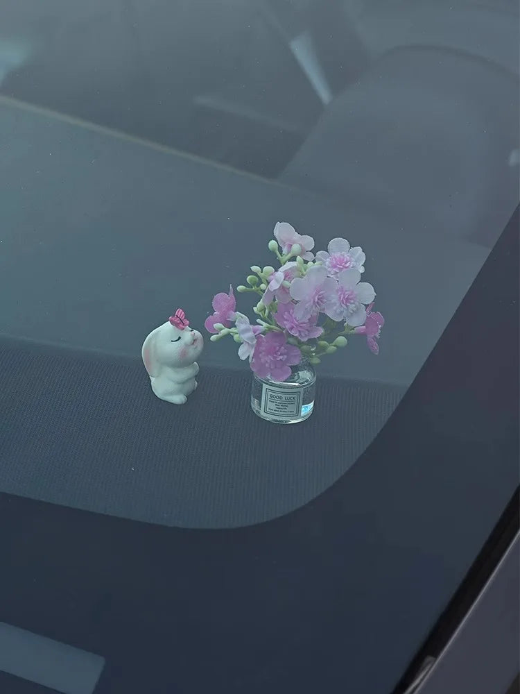 Spring Car Interior Decor - Adorable Resin Dashboard Vase, Mini Cute Window Sill Flower Pot with Car Healing Doll Ornaments