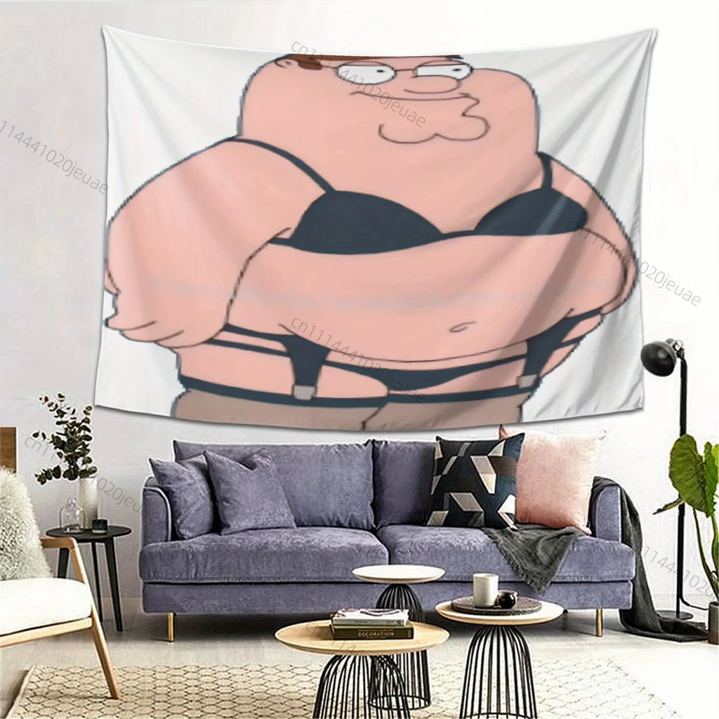 Funny Tapestry Peter Griffin Wall Tapestries Headboard Aesthetic Bedroom Flags Background Cloth Room Home Decor Wall Art Decor