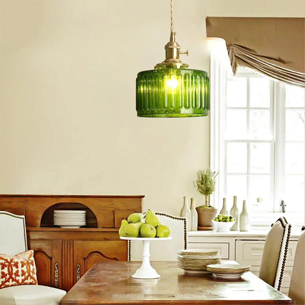 VETRULUS Led Crystal Pendant Light Green Chandelier Modern Hanging Ceiling Lamp Dining Room Kitchen Island Retro Home Decor