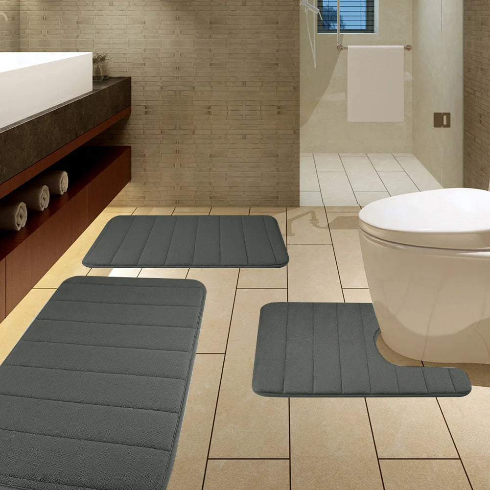 3 Pieces Memory Foam Bath Rugs Absorbent Bathroom Rugs Non-Slip Washable Bathroom Mats Bath Mats for Bathroom Floor Rugs Carpets