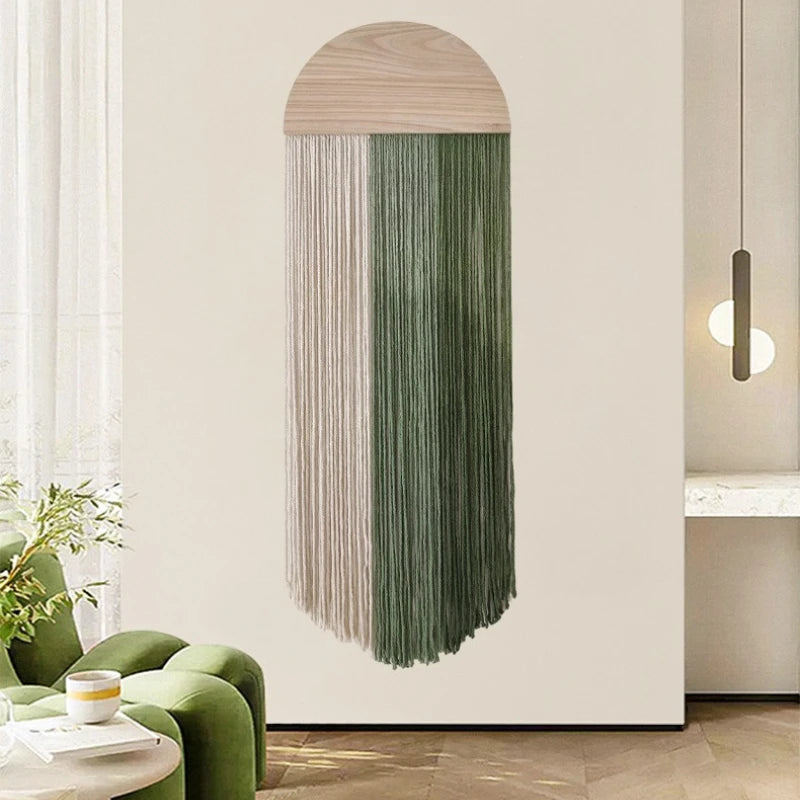 Hand Woven Tapestry Half Circle Wooden Board Tassel Tapestry Wall Decoration Homestay Pendant Wall Mounted Ornament Hangings