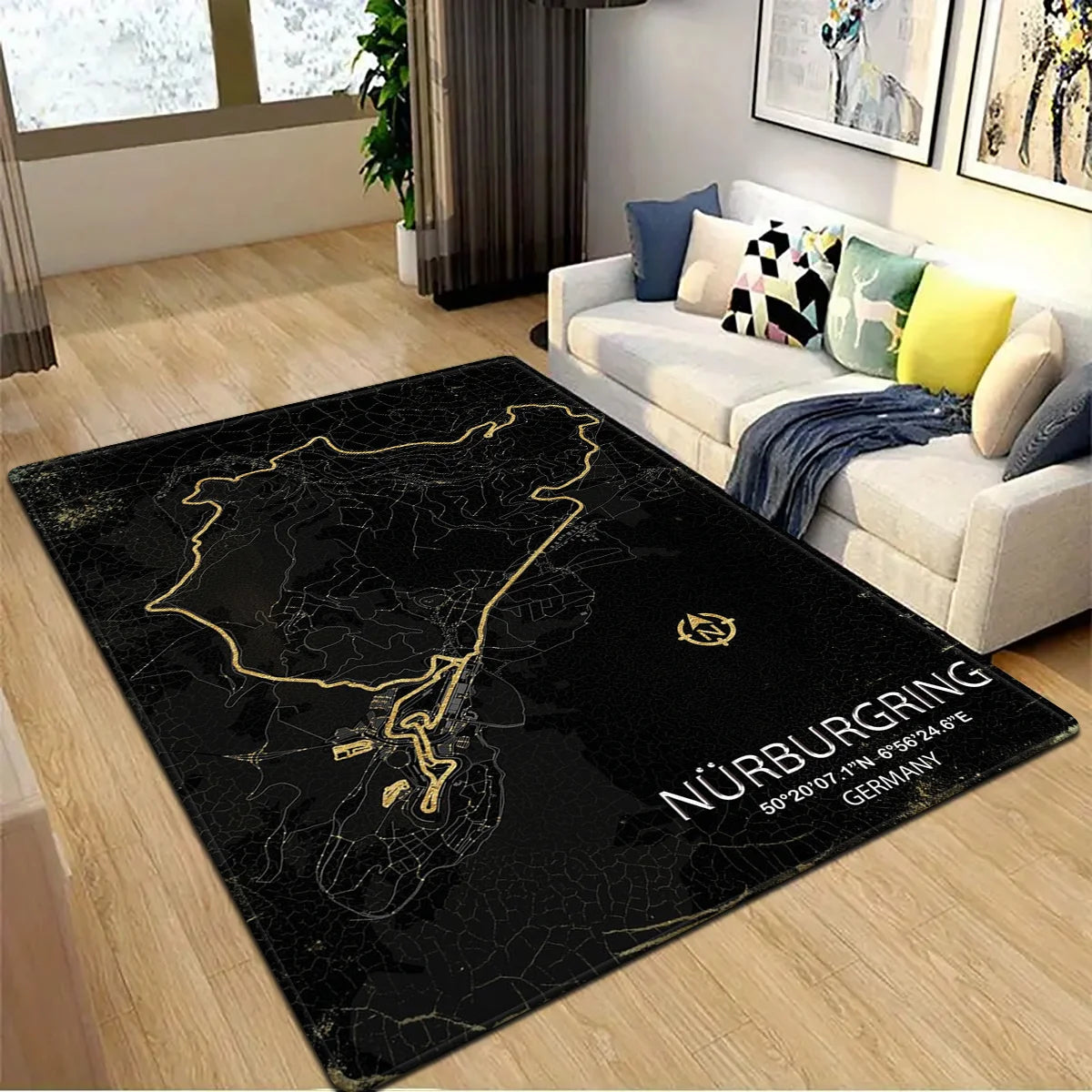 Nurburgring Race Track Area Rug Germany Circuit Map Print NonSlip Floor Mat for Garage Man Cave Car Enthusiast Home Decor