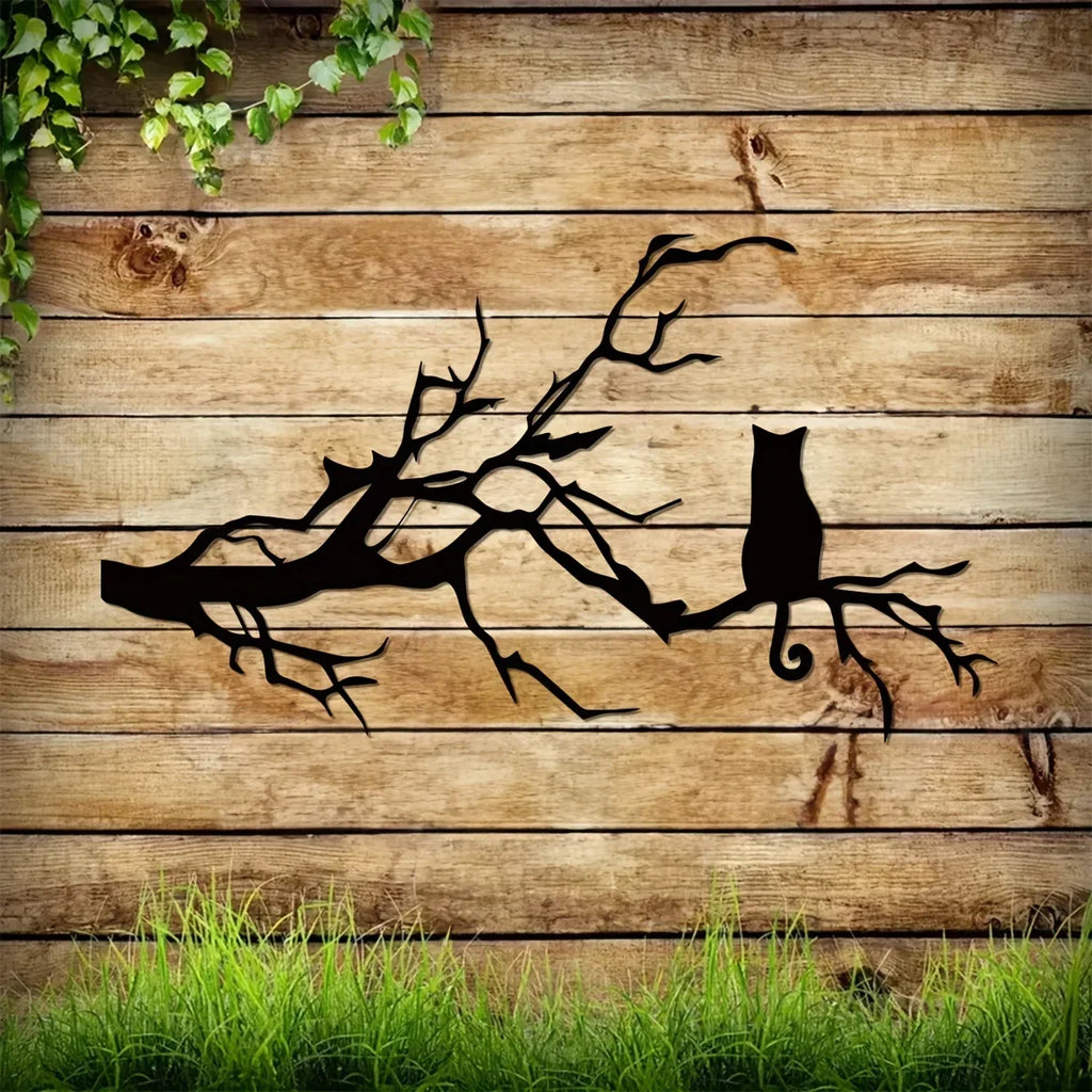 Charming Cat Metal Wall Art for Home Decor, Unique Bedroom Decoration, Cat Lovers Gift, Stylish Branch Cat Design