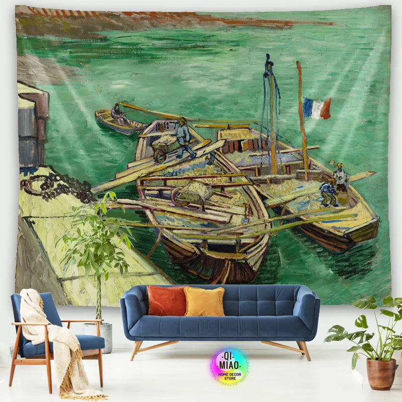 Tapestry World Famous Painting Van Gogh Tapestries Printed  Wall Hanging Rural Landscape Home Decoration Bedroom Decor Wall Ar