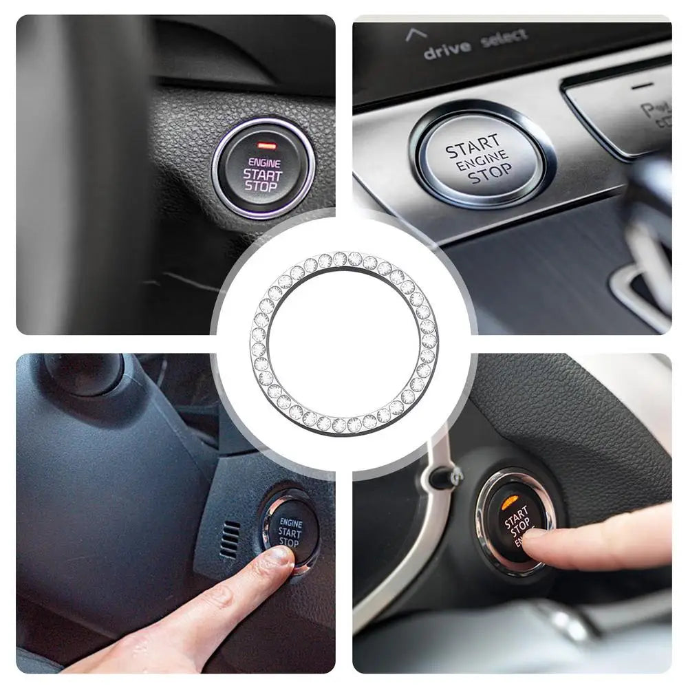 Car Start Switch Button Auto Decorative Diamond Stickers Adhesive Ring Trims Protective Cover Car Accessories Car Interior Decor
