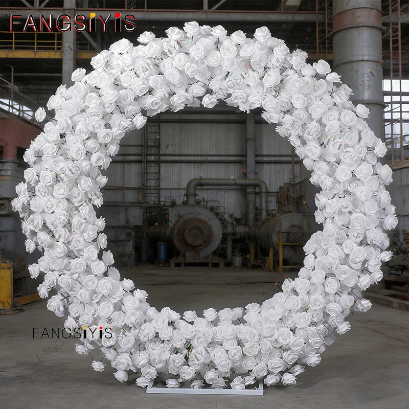Luxury  Rose Flower Row Runner Arrangement White Wedding Backdrop Circular arch Decor Floral With Frame Event Banquet Party Prop